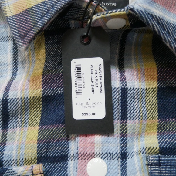 NWT rag & bone pink multi plaid Jack shirt Small - Picture 6 of 7